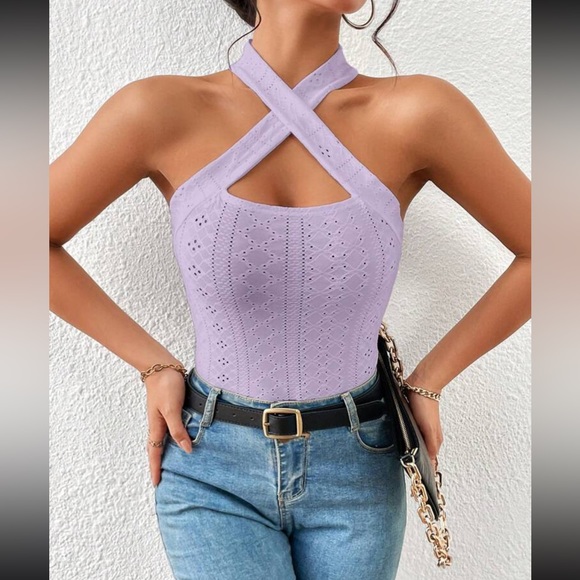 Boho baby blue crisscross front halter top - Picture 15 of 15